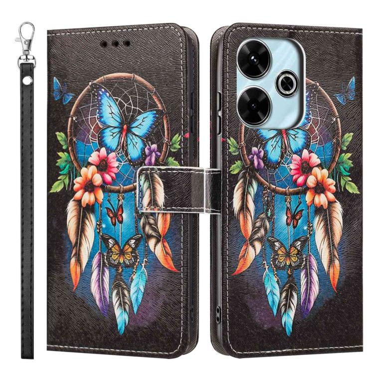 For Redmi 13C Painted Pattern Vegan Leather Phone Case with Strap