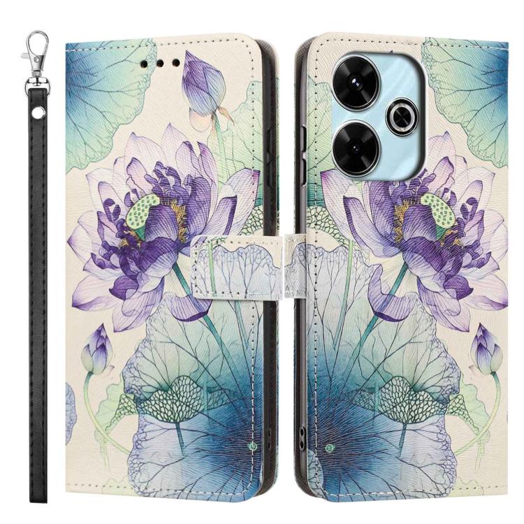 For Redmi 13C Painted Pattern Vegan Leather Phone Case with Strap