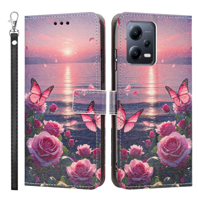 For Redmi Note 12 5G Global Painted Pattern Vegan Leather Phone Case with Strap