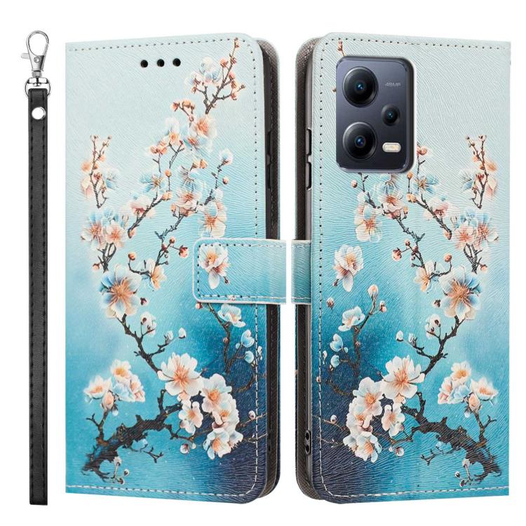 For Redmi Note 12 5G Global Painted Pattern Vegan Leather Phone Case with Strap