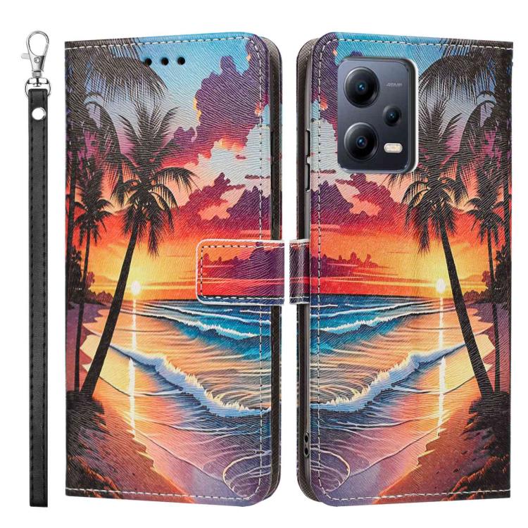 For Redmi Note 12 5G Global Painted Pattern Vegan Leather Phone Case with Strap