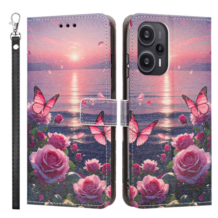 For Redmi Note 12 Turbo/Poco F5 Painted Pattern Vegan Leather Phone Case with Strap