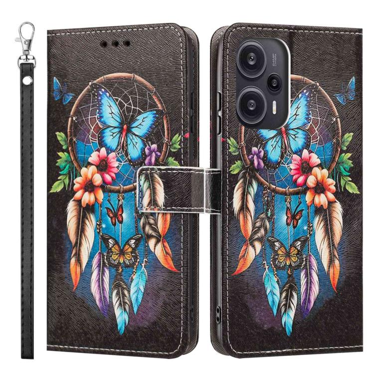 For Redmi Note 12 Turbo/Poco F5 Painted Pattern Vegan Leather Phone Case with Strap