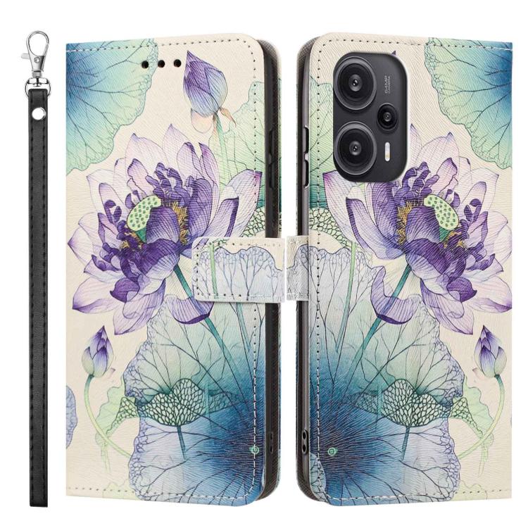 For Redmi Note 12 Turbo/Poco F5 Painted Pattern Vegan Leather Phone Case with Strap
