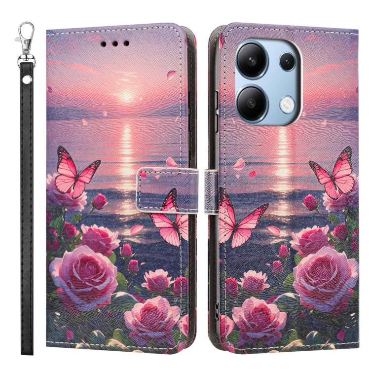 For Redmi Note 13 4G Global Painted Pattern Vegan Leather Phone Case with Strap
