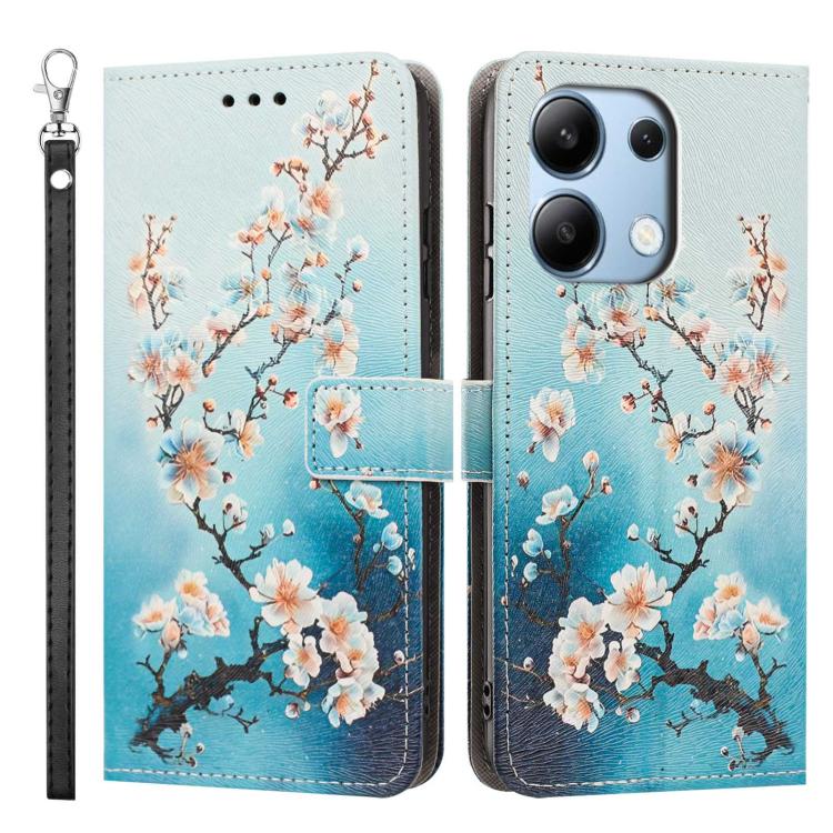 For Redmi Note 13 4G Global Painted Pattern Vegan Leather Phone Case with Strap