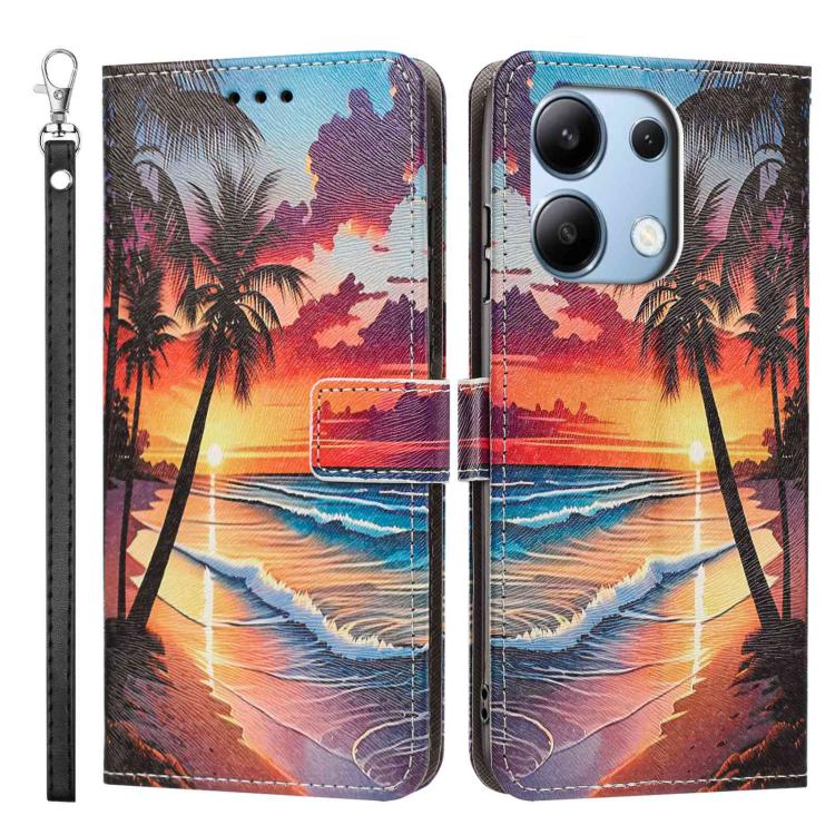 For Redmi Note 13 4G Global Painted Pattern Vegan Leather Phone Case with Strap