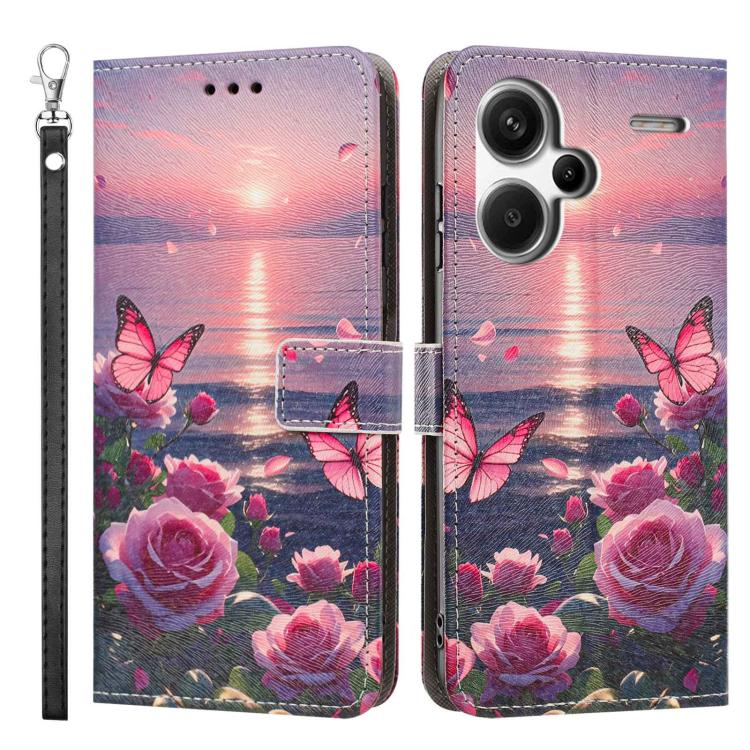 For Redmi Note 13 Pro+ Painted Pattern Vegan Leather Phone Case with Strap