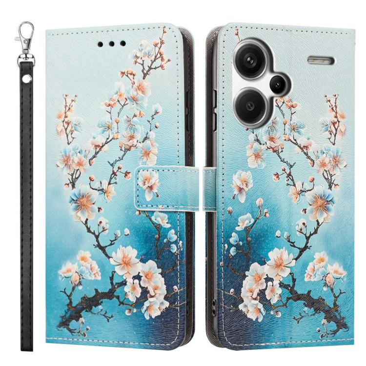 For Redmi Note 13 Pro+ Painted Pattern Vegan Leather Phone Case with Strap