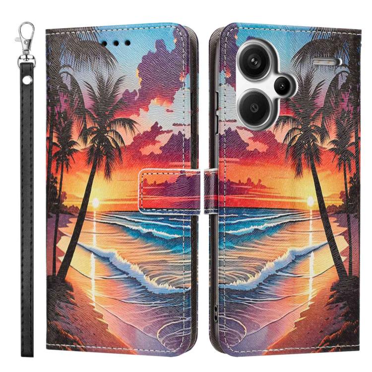 For Redmi Note 13 Pro+ Painted Pattern Vegan Leather Phone Case with Strap