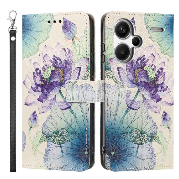 For Redmi Note 13 Pro+ Painted Pattern Vegan Leather Phone Case with Strap