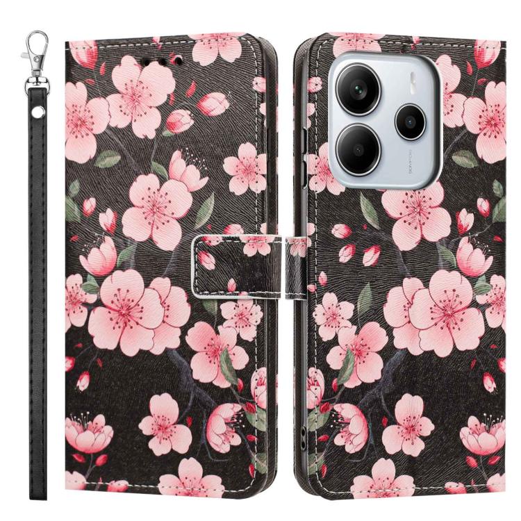 For Redmi Note 14 4G Global 163.25mm Painted Pattern Vegan Leather Phone Case with Strap