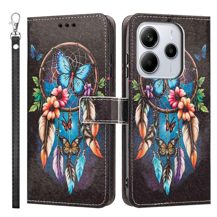 For Redmi Note 14 4G 164.84mm Painted Pattern Vegan Leather Phone Case with Strap