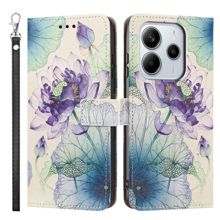 For Redmi Note 14 4G 164.84mm Painted Pattern Vegan Leather Phone Case with Strap