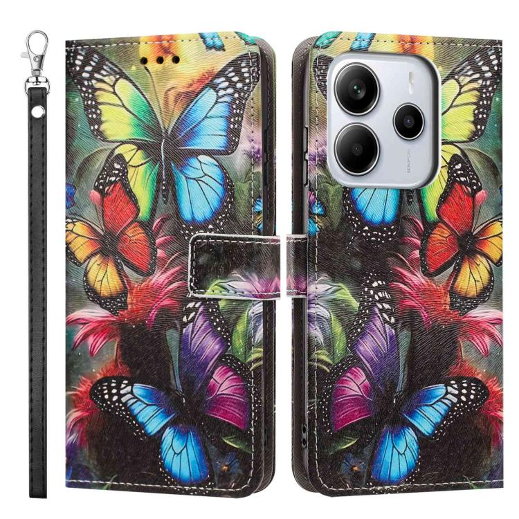 For Redmi Note 14 5G Painted Pattern Vegan Leather Phone Case with Strap