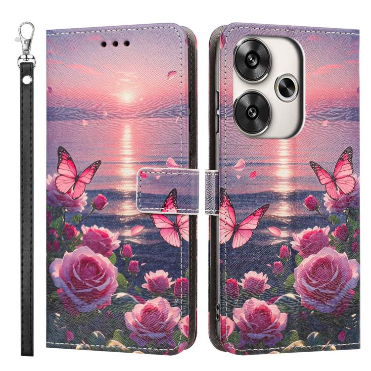 For Redmi Turbo 3/Poco F6 Painted Pattern Vegan Leather Phone Case with Strap