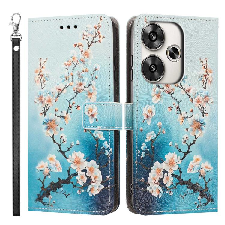 For Redmi Turbo 3/Poco F6 Painted Pattern Vegan Leather Phone Case with Strap