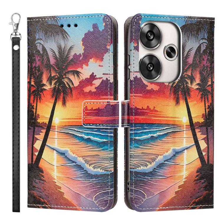 For Redmi Turbo 3/Poco F6 Painted Pattern Vegan Leather Phone Case with Strap
