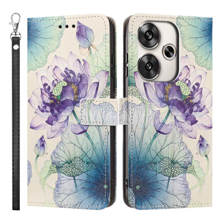 For Redmi Turbo 3/Poco F6 Painted Pattern Vegan Leather Phone Case with Strap