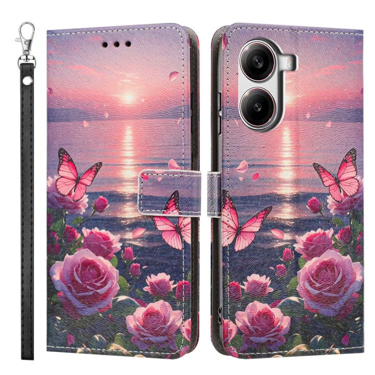 For Redmi Turbo 4/Poco X7 Pro Painted Pattern Vegan Leather Phone Case with Strap