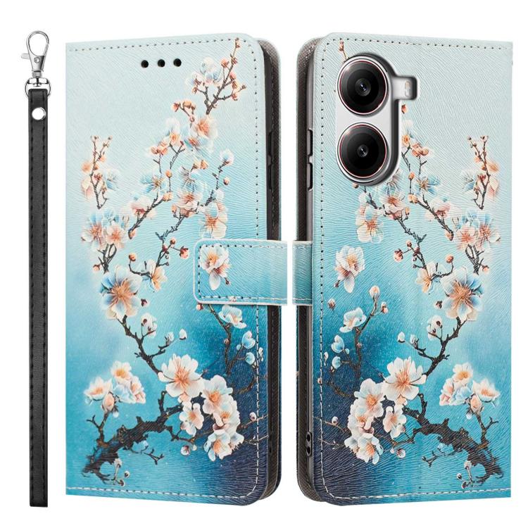For Redmi Turbo 4/Poco X7 Pro Painted Pattern Vegan Leather Phone Case with Strap