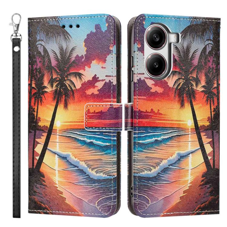 For Redmi Turbo 4/Poco X7 Pro Painted Pattern Vegan Leather Phone Case with Strap