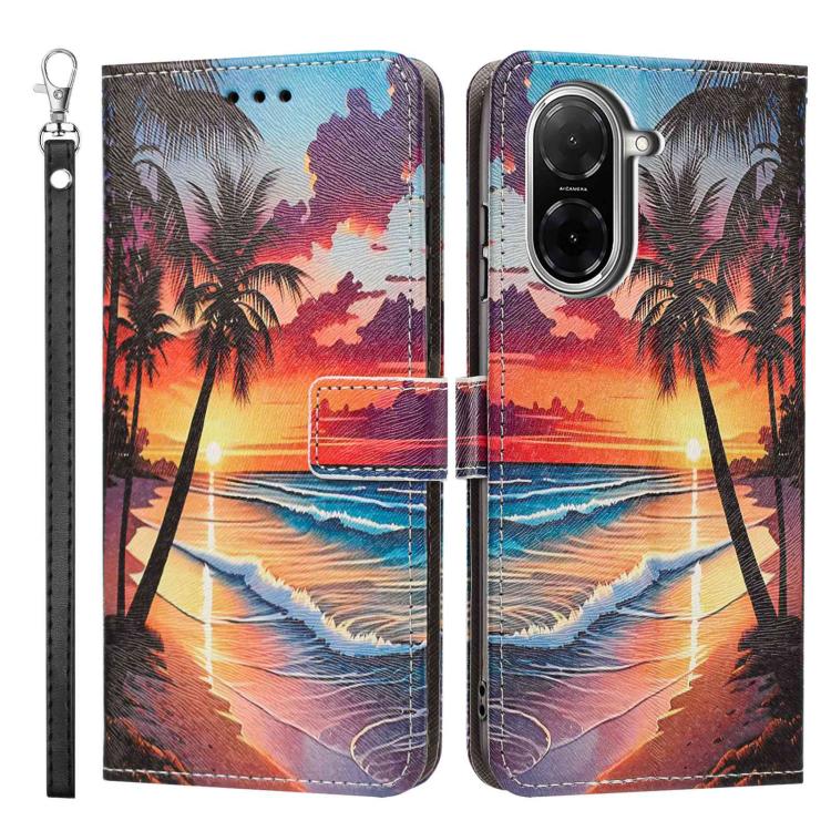 For Redmi A5 4G 173.3mm Painted Pattern Vegan Leather Phone Case with Strap