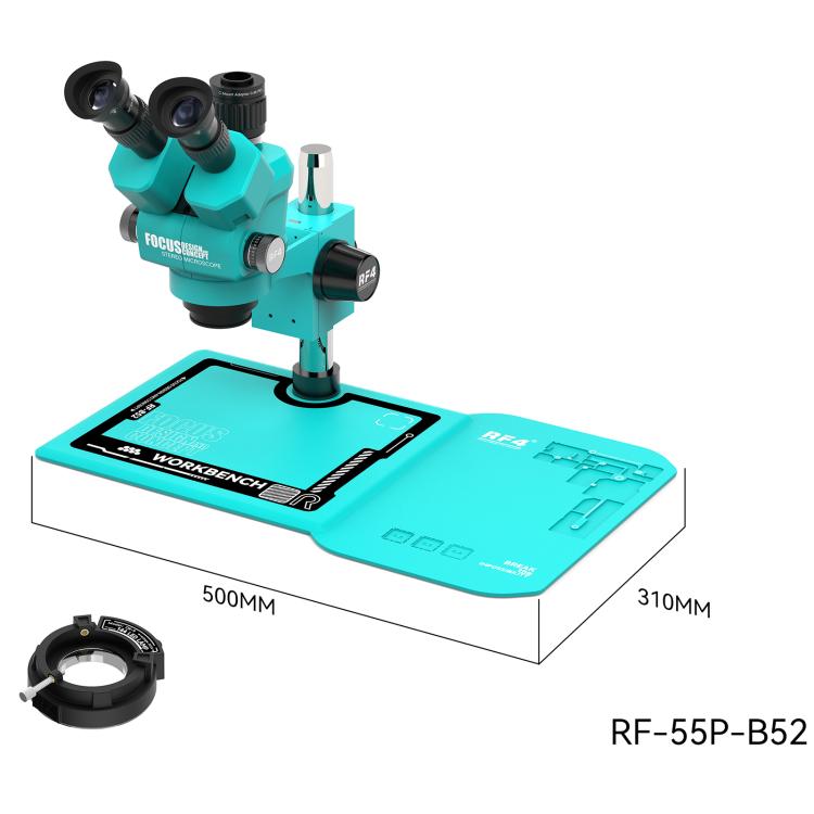 RF4 RF-55P-B52 6.5-55X Synchronous Zoom Trinocular Stereo Microscope - Blue