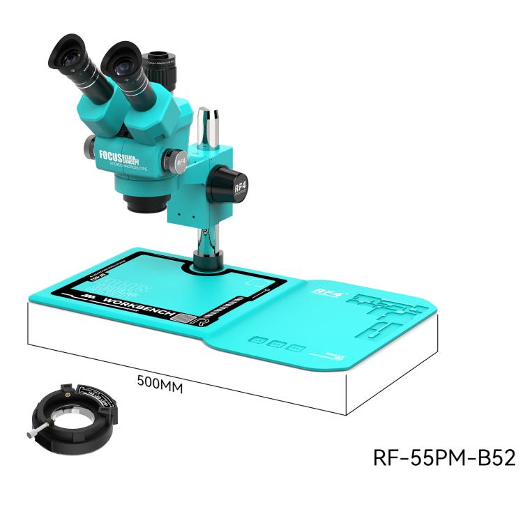 RF4 RF-55PM-B52 6.5-55X Synchronous Zoom Trinocular Stereo Microscope - Blue