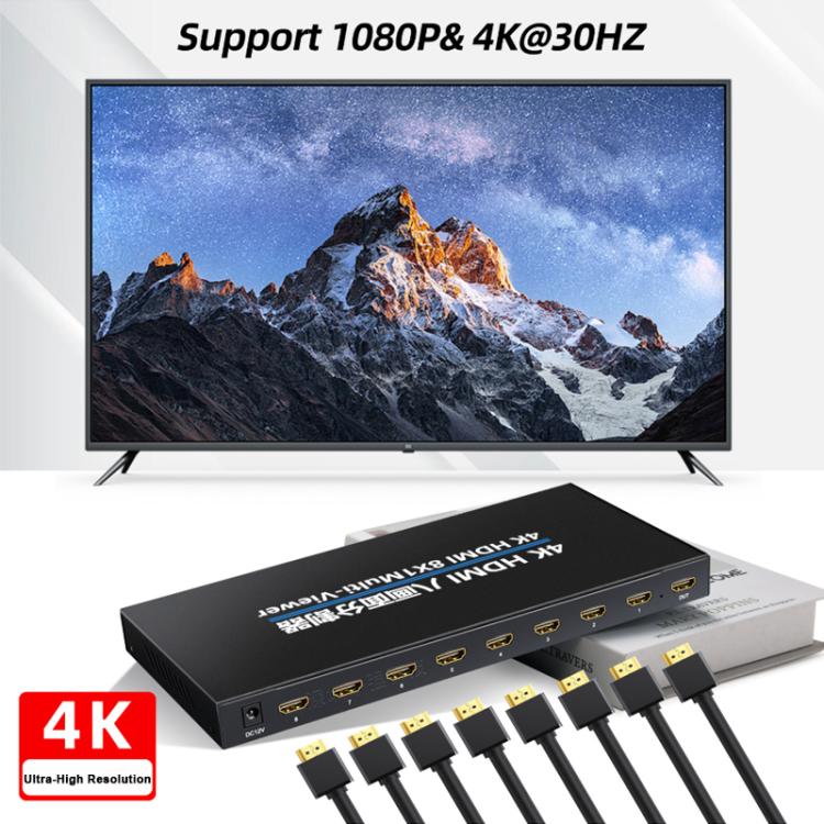 NK-M618 4K HDMI 8x1 8-way Screen Splitter Switch - Black