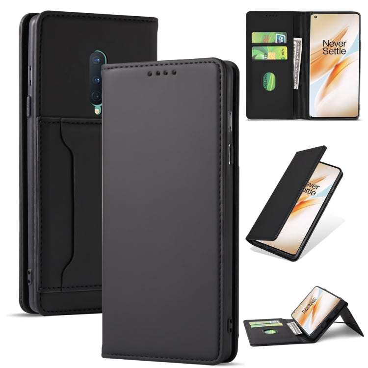 For OnePlus 8 Strong Magnetism Liquid Feel Horizontal Flip Leather Case with Holder & Card Slots & Wallet