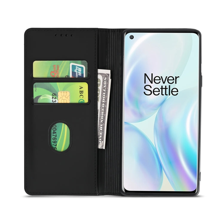 For OnePlus 8 Pro Strong Magnetism Liquid Feel Horizontal Flip Leather Case with Holder & Card Slots & Wallet