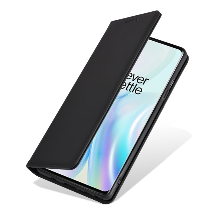 For OnePlus 8 Pro Strong Magnetism Liquid Feel Horizontal Flip Leather Case with Holder & Card Slots & Wallet