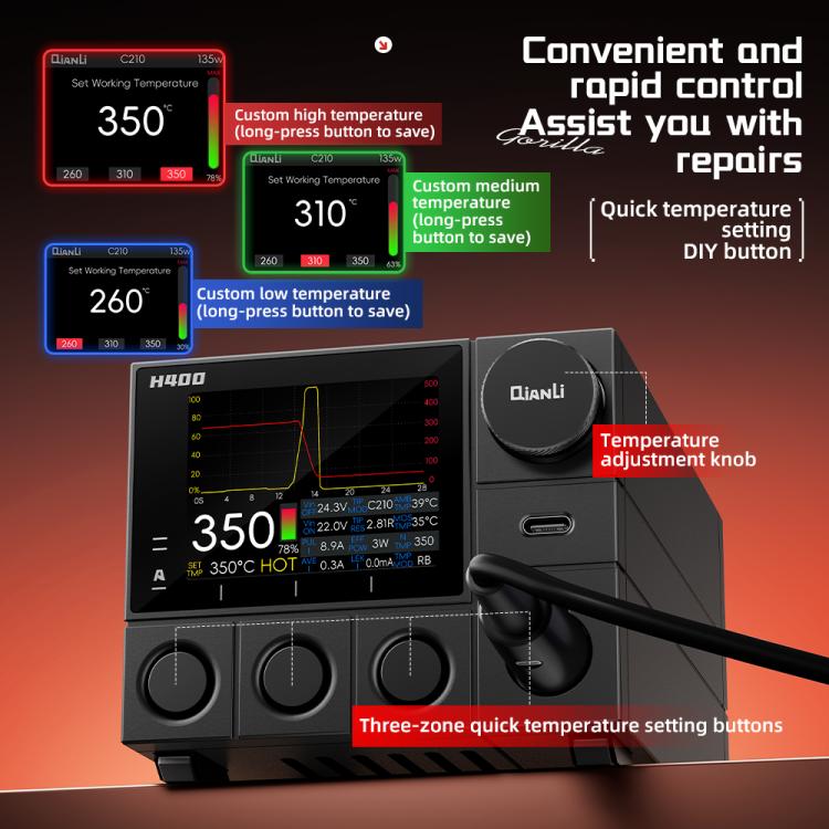 QIANLI H400 400W Smart Soldering Station with HX1 All-in-One Sleep Stand, Plug:EU Plug