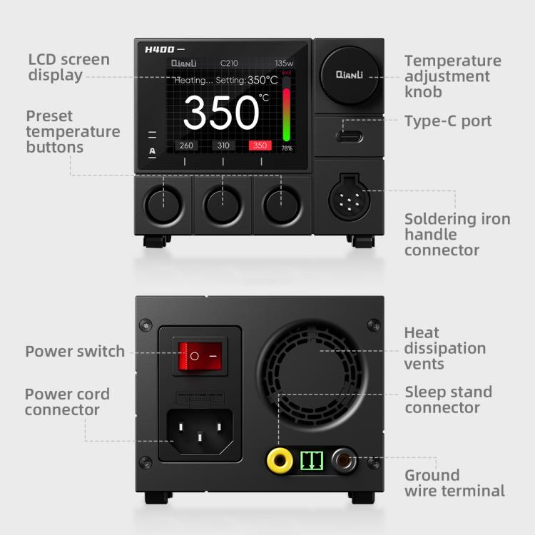 QIANLI H400 400W Smart Soldering Station with HX1 All-in-One Sleep Stand, Plug:EU Plug