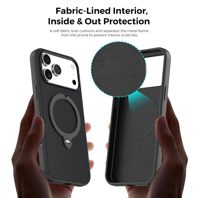 For iPhone 15 Pro Tech Fabric 360 Rotation Holder Magnetic Phone Case