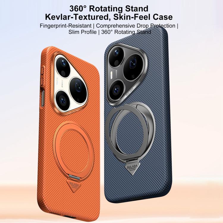 For Huawei Pura 90 Pro Max 5G SULADA Kevlar Grid Patterned Skin Feel Rotation Magnetic Holder Phone Case
