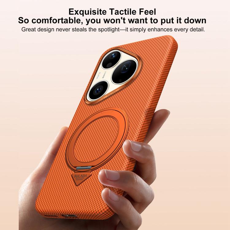 For Huawei Pura 90 Pro 5G SULADA Kevlar Grid Patterned Skin Feel Rotation Magnetic Holder Phone Case