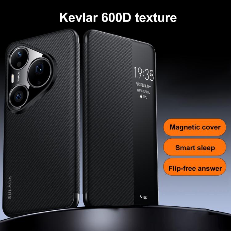 For Huawei Pura 90 Pro 5G SULADA Kevlar 600D Texture Smart Window Leather Phone Case