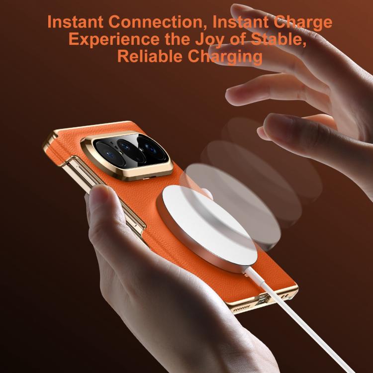 For Huawei Pura X Max SULADA Electroplated Frame Dual-Axis Magnetic Genuine Leather Phone Case