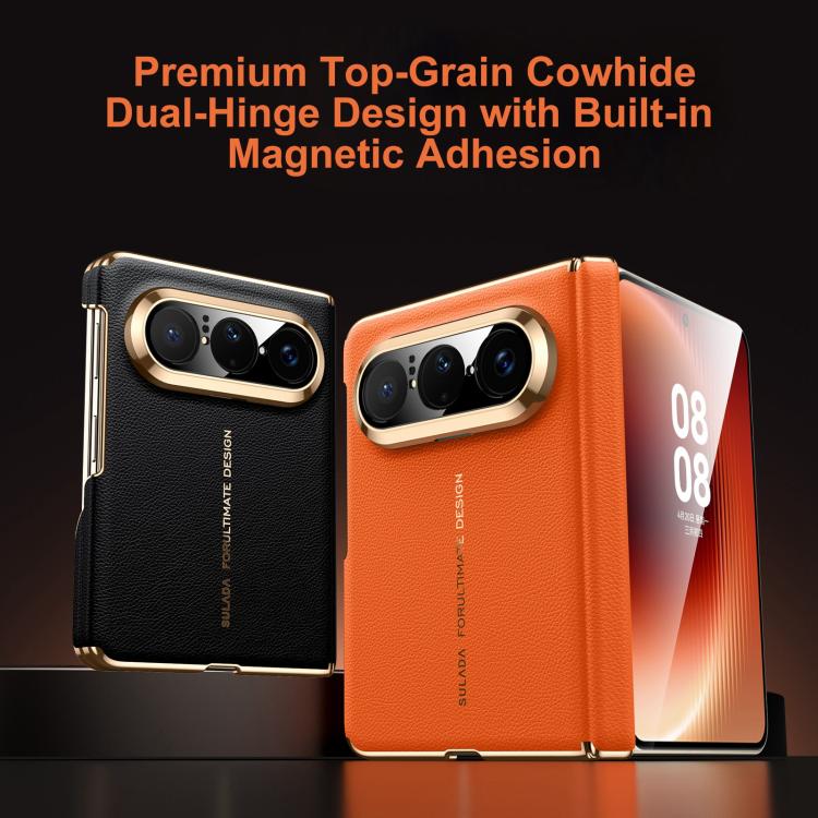 For Huawei Pura X Max SULADA Electroplated Frame Dual-Axis Magnetic Genuine Leather Phone Case