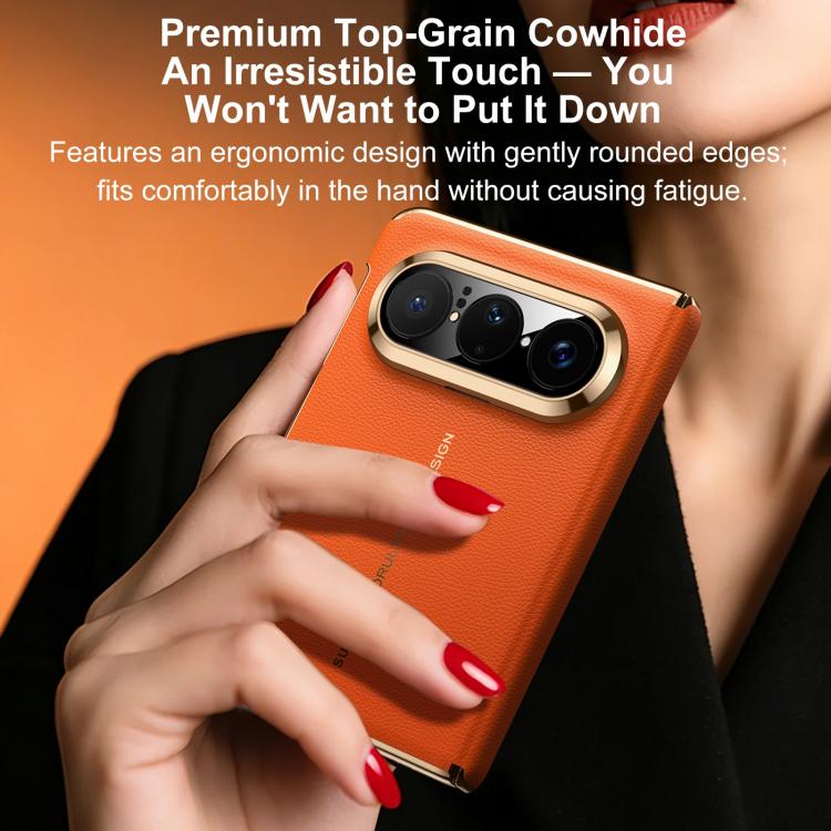 For Huawei Pura X Max SULADA Electroplated Frame Dual-Axis Magnetic Genuine Leather Phone Case