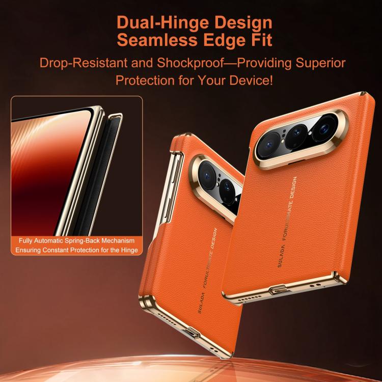 For Huawei Pura X Max SULADA Electroplated Frame Dual-Axis Magnetic Genuine Leather Phone Case