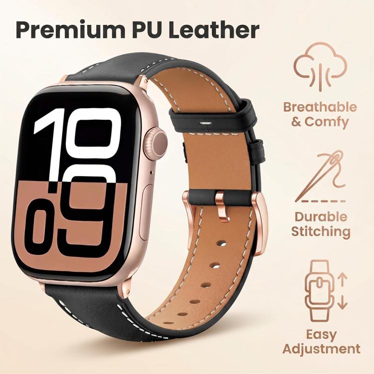 For Apple Watch 38 / 40 / 41 / S11 42mm 5 Pack xDfind Rose Gold Buckle Black Shark Fine Grain Vegan Leather Watch Band