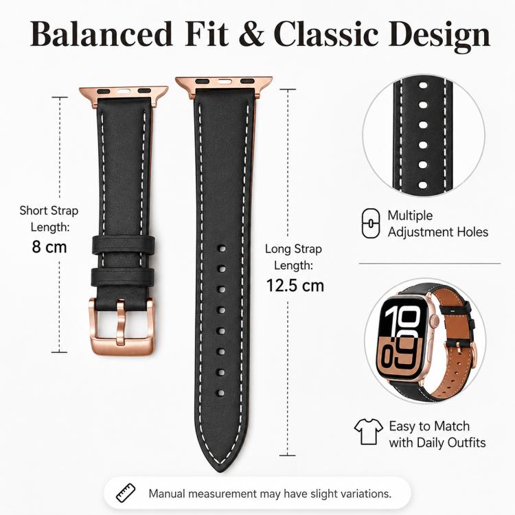 For Apple Watch 42 / 44 / 45 / 46 / 49mm 5 Pack xDfind Rose Gold Buckle Black Shark Fine Grain Vegan Leather Watch Band