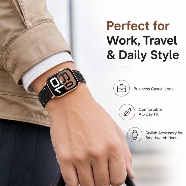 For Apple Watch 38 / 40 / 41 / S11 42mm 5 Pack xDfind Rose Gold Buckle Black Shark Fine Grain Vegan Leather Watch Band