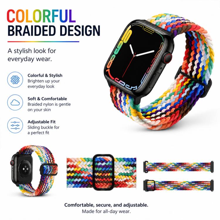 For Apple Watch 42 / 44 / 45 / 46 / 49mm 5 Pack xDfind Sliding Buckle Nylon Braided Watch Band