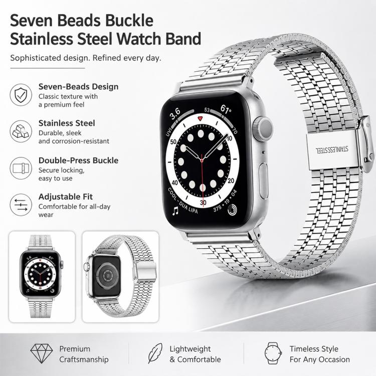 For Apple Watch 42 / 44 / 45 / 46 / 49mm 5 Pack xDfind Seven Beads Buckle Stainless Steel Watch Band