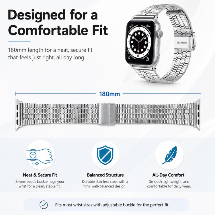 For Apple Watch 38 / 40 / 41 / S11 42mm 5 Pack xDfind Seven Beads Buckle Stainless Steel Watch Band