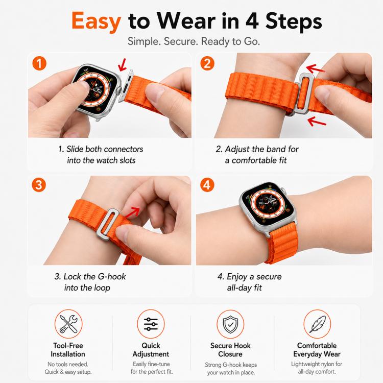For Apple Watch 42 / 44 / 45 / 46 / 49mm 5 Pack xDfind Aline Nylon Loop Watch Band